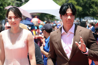 Shohei Ohtani appeared on the red carpet with his wife, Mamiko (left), before the MLB All-Star Game in Arlington on July 16.