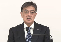 Panasonic Holdings President Yuki Kusumi explains the company's organizational restructuring plan in an online briefing on Tuesday.