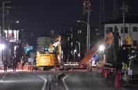 An area near the site of a road cave-in in the city of Yashio, Saitama Prefecture, on Sunday