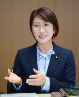 Sumie Mashiko, a member of the assembly of the town of Nakagawa in Tochigi Prefecture, answers questions during an interview at the Nakagawa town hall on Feb. 3.