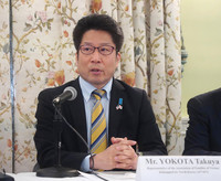 Takuya Yokota, head of a group of families of Japanese nationals abducted by North Korea and brother of abductee Megumi Yokota, speaks at a press conference in Washington on Wednesday.