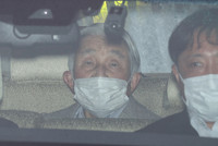 Emperor Emeritus Akihito heading to the University of Tokyo Hospital for a heart examination, in Tokyo on Tuesday.
