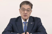 Yuki Kusumi, new president of Panasonic Holdings, speaks in an online press conference.