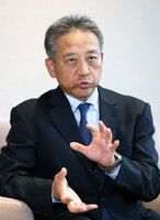 Idemitsu Kosan President Noriaki Sakai speaks in an interview in Tokyo on April 23.