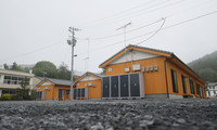 Temporary housing built on the grounds of a former elementary school in Ofunato, Iwate Prefecture, on Saturday