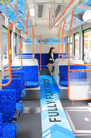 The interior of the electric bus to be used as a rest area at the World Exposition site in Osaka on Monday