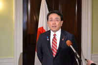 Japanese economic revitalization minister Ryosei Akazawa at a press conference after the third round of Japan-U.S. tariff negotiations in Washington on Friday