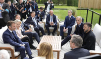 Leaders of the G-7 major powers hold discussions in Kananaskis, Canada, on Tuesday. (Pool photo)