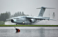 An Air Self-Defense Force C-2 transport aircraft lands at the ASDF's Iruma Air Base in Saitama Prefecture in September 2021 after completing a mission to evacuate Japanese nationals from Afghanistan.