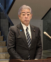 Foreign Minister Takeshi Iwaya speaks to reporters at the Foreign Ministry in Tokyo on Friday.