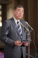 Japanese Prime Minister Shigeru Ishiba speaks with reporters at his official residence in Tokyo on Sunday, discussing the Israel-Iran conflict following U.S. attacks on Iranian nuclear sites.