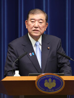 Prime Minister Shigeru Ishiba speaks at a press conference in Tokyo on Monday.