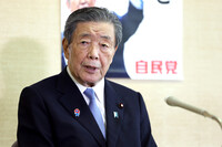 LDP Secretary-General Hiroshi Moriyama speaks at an interview in Tokyo on Thursday.