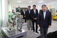 Emperor Naruhito visits Mongol Kosen College of Technology in Ulaanbaatar on Wednesday. (Pool photo)