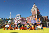 Characters such as Minions pose for a photo in front of a new attraction at USJ in Osaka on Thursday.