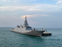The Maritime Self-Defense Force frigate Yahagi entering port in Darwin, northern Australia, on June 5 (Courtesy of the Japanese Embassy in Australia)