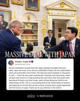 A post on X, formerly Twitter, by the White House announcing a tariff deal between Japan and the United States