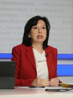 IMF spokesperson Julie Kozack speaks at a press conference in Washington on Thursday.