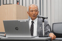 Kunihiko Iida gives a lecture about his atomic bomb experience in Hiroshima on July 14.