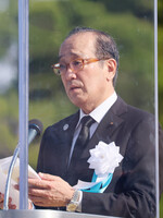 Hiroshima Mayor Kazumi Matsui reads out a peace declaration at an annual memorial ceremony on Wednesday.