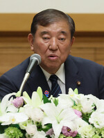 Japanese Prime Minister Shigeru Ishiba speaks at a press conference in Nagasaki on Saturday.