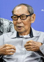 Jose Takei, an 82-year-old man of Japanese descent in the Philippines, speaks in an interview at Japan's Foreign Ministry in Tokyo on Friday, during his first visit to the country.