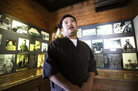 Kenta Torihama, great-grandson of a beloved motherly figure to kamikaze pilots, talks about a museum that restored her canteen in Minamikyushu, Kagoshima Prefecture, on June 30.