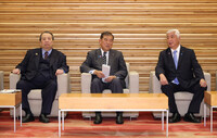 Prime Minister Shigeru Ishiba (center) attending a cabinet meeting at the Prime Minister's Office, Tokyo, Aug. 26.
